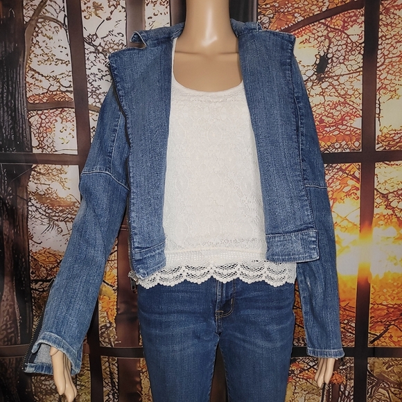 💞 Guess | Denim Rhinestone Moto Jacket - Picture 3 of 10